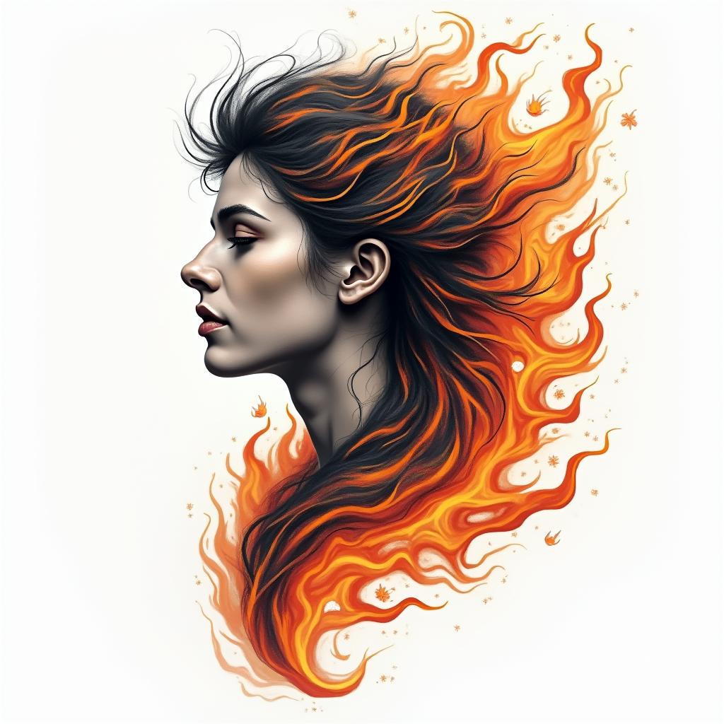 Ezra, Capricorn, December 27thin flame tattoo style showcasing fiery elements with dynamic flame patterns, glowing effect of flames, natural colors - Variation 4