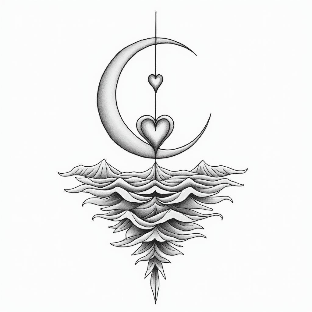 Ezra, Capricorn, December 27thin Modest style tattoo, featuring soft, delicate line work with simple and meaningful symbols, gentle waves, a heart, evoking a sense of serenity and grace, - Variation 3
