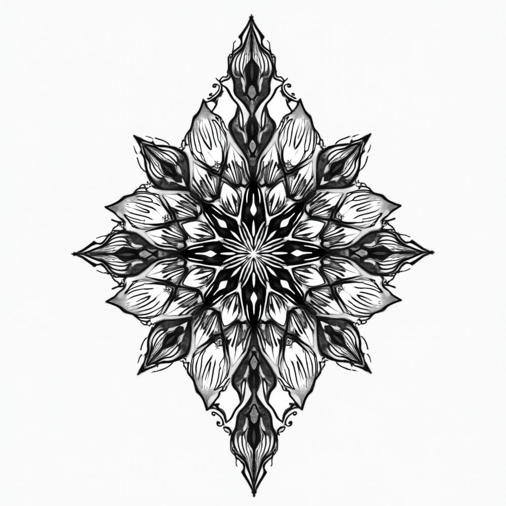 Ezra, Capricorn, December 27th in geometric style tattoo, blending hexagons, mandala-inspired patterns, symmetrical and fractal design, clean lines, sharp angles