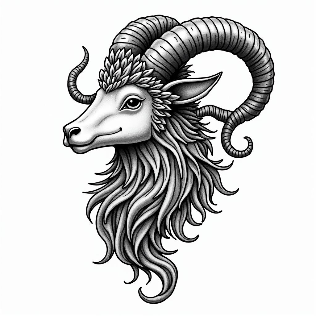 Ezra, Capricorn, December 27thin authentic tattoo style, incorporating traditional modifications, bold black outlines, solid color fills, featuring classic authentic elements - Variation 3