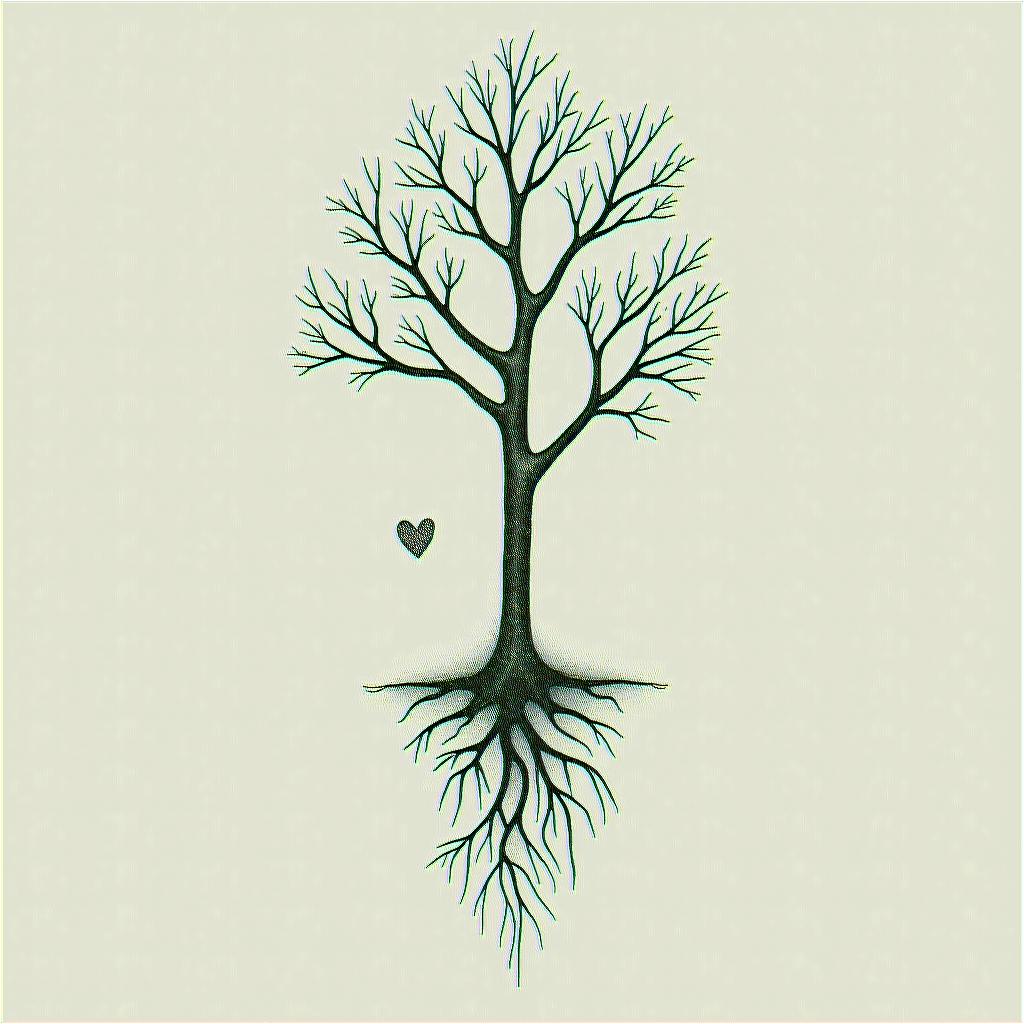 Poison Treein Modest style tattoo, featuring soft, delicate line work with simple and meaningful symbols, gentle waves, a heart, evoking a sense of serenity and grace, - Variation 3