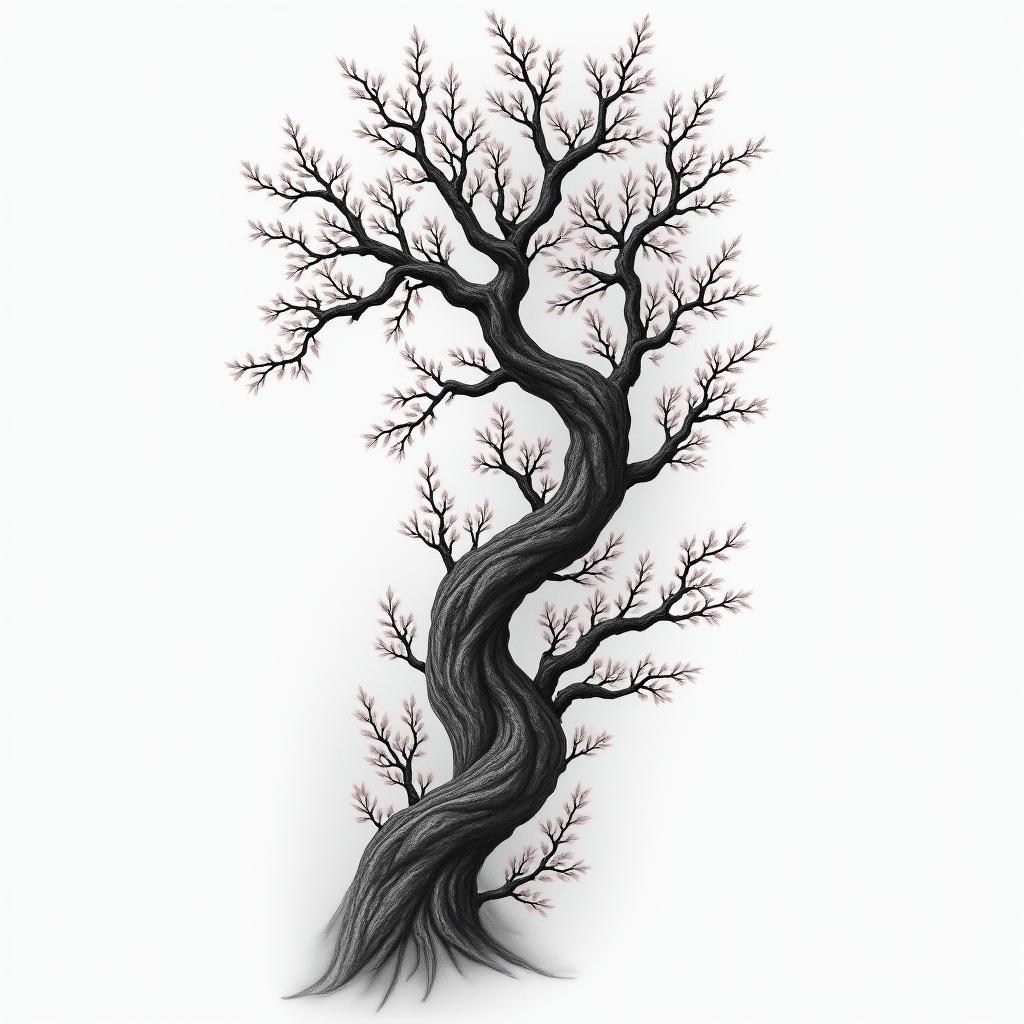 Full wrap around right right Sleeve Japanese style Samruai old school cherry blossom treein realism tattoo style, featuring a highly detailed, lifelike, capturing every detail, photorealistic, ultra realistic, intricate shading, smooth and sharp,