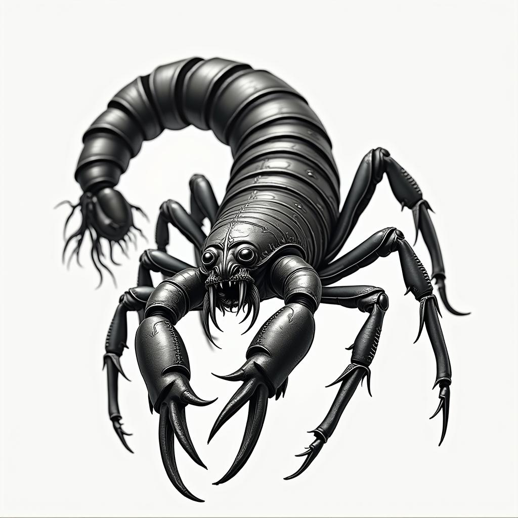 Enoc Levi, autumn, scorpionin portrait tattoo style, featuring a highly realistic and detailed depiction 