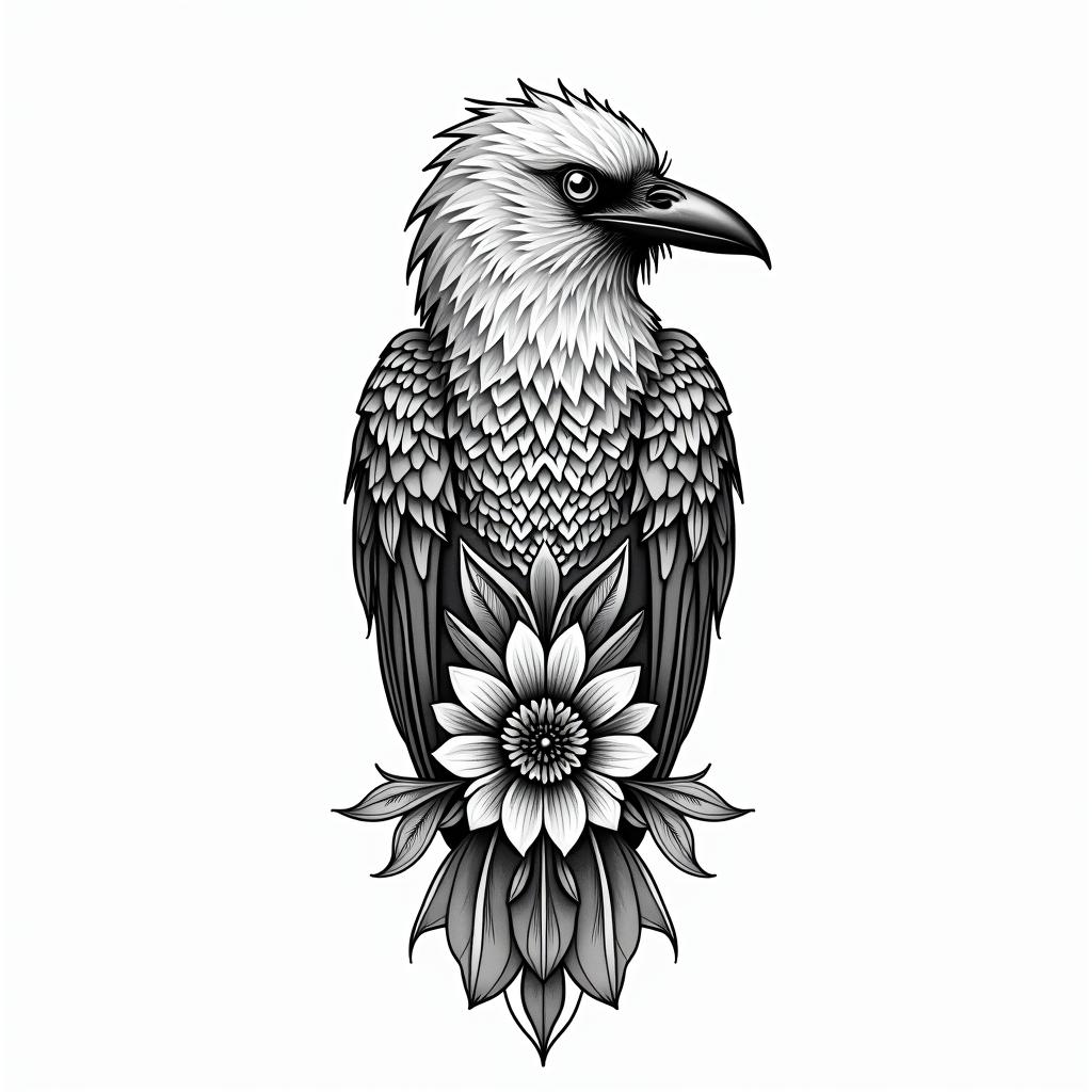 Crowin ornamental tattoo style, featuring intricate symmetrical patterns and floral designs, showcasing highly detailed line work and geometric shapes, creating a sense of elegance and balance - Variation 4