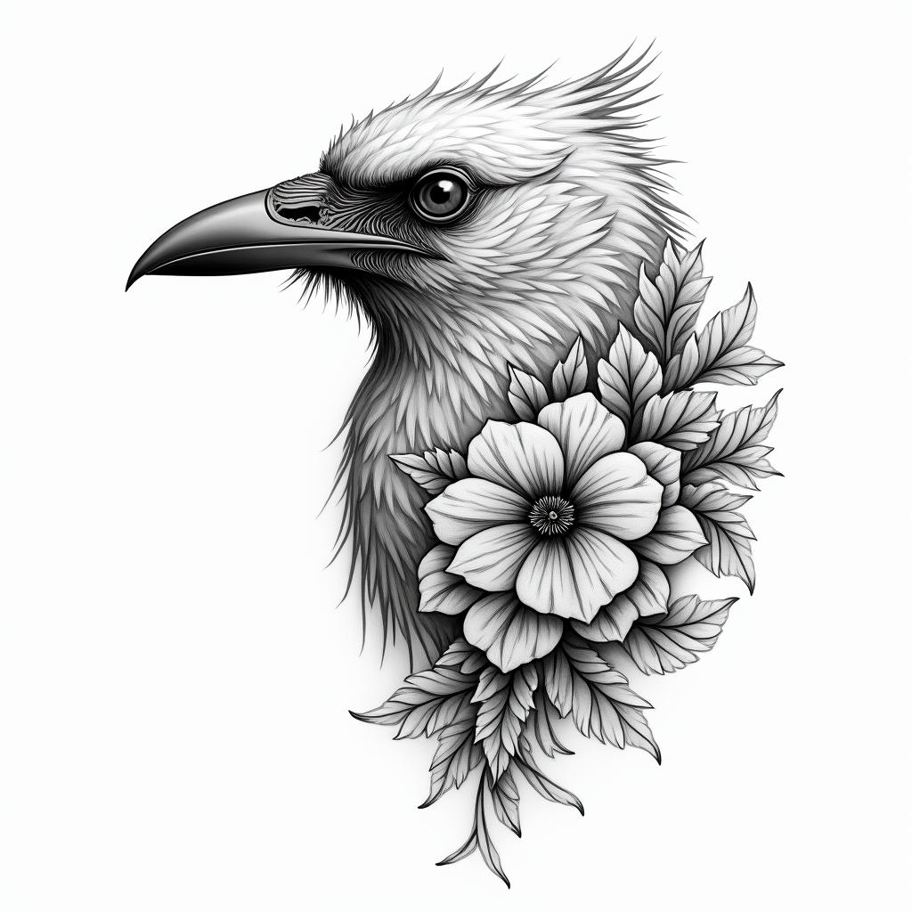 Crowin ornamental tattoo style, featuring intricate symmetrical patterns and floral designs, showcasing highly detailed line work and geometric shapes, creating a sense of elegance and balance - Variation 3