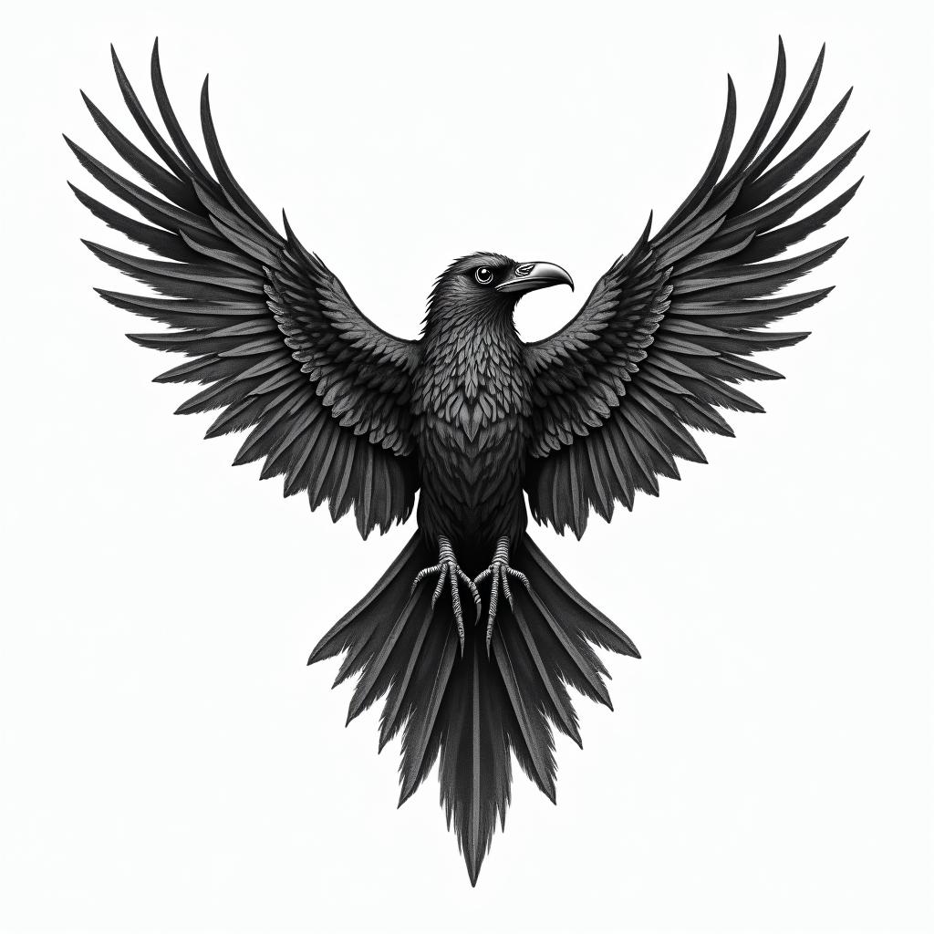Crowin bohemian style tattoo, 8k - Variation 3