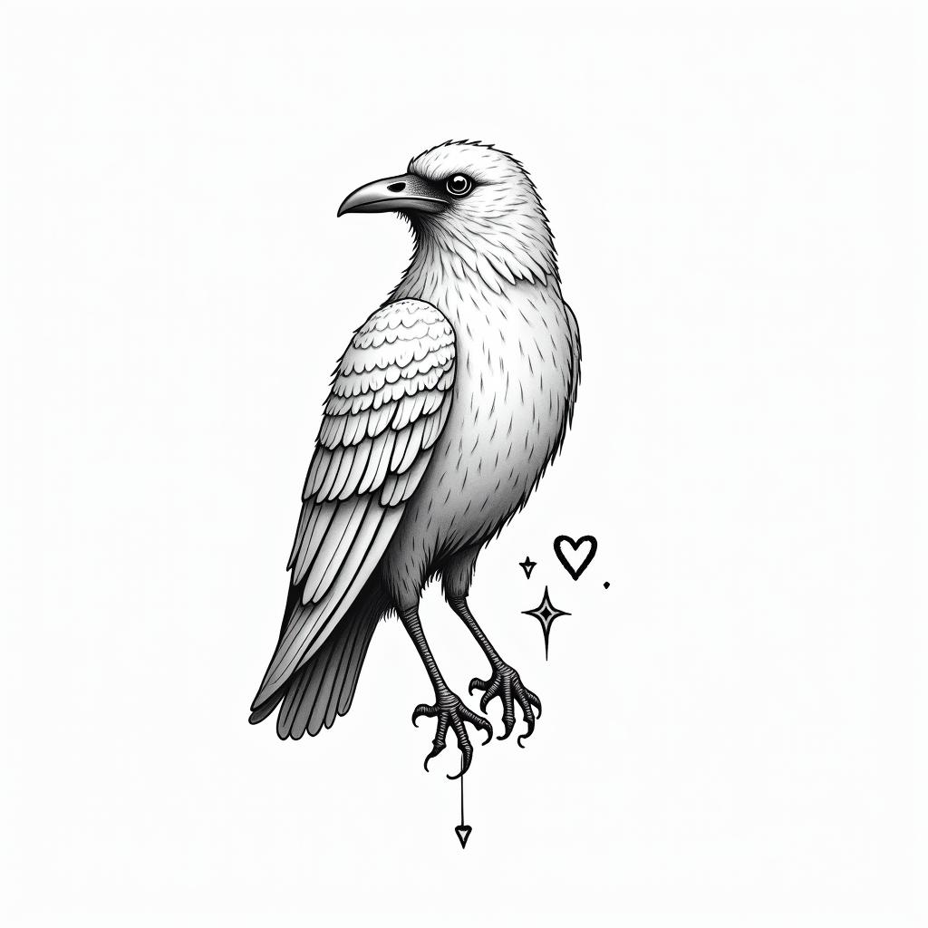 Crowin Modest style tattoo, featuring soft, delicate line work with simple and meaningful symbols, gentle waves, a heart, evoking a sense of serenity and grace, - Variation 3