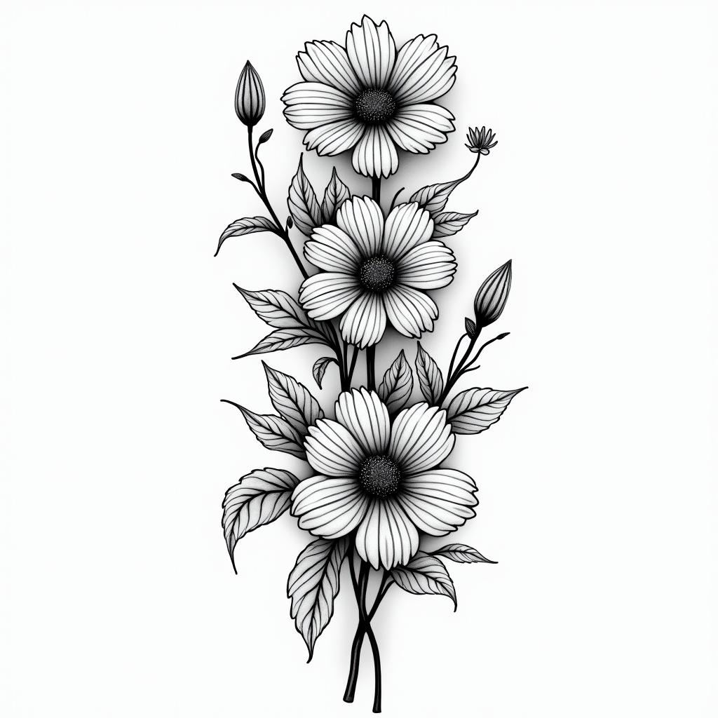 Flowersin bohemian style tattoo, 8k - Variation 2