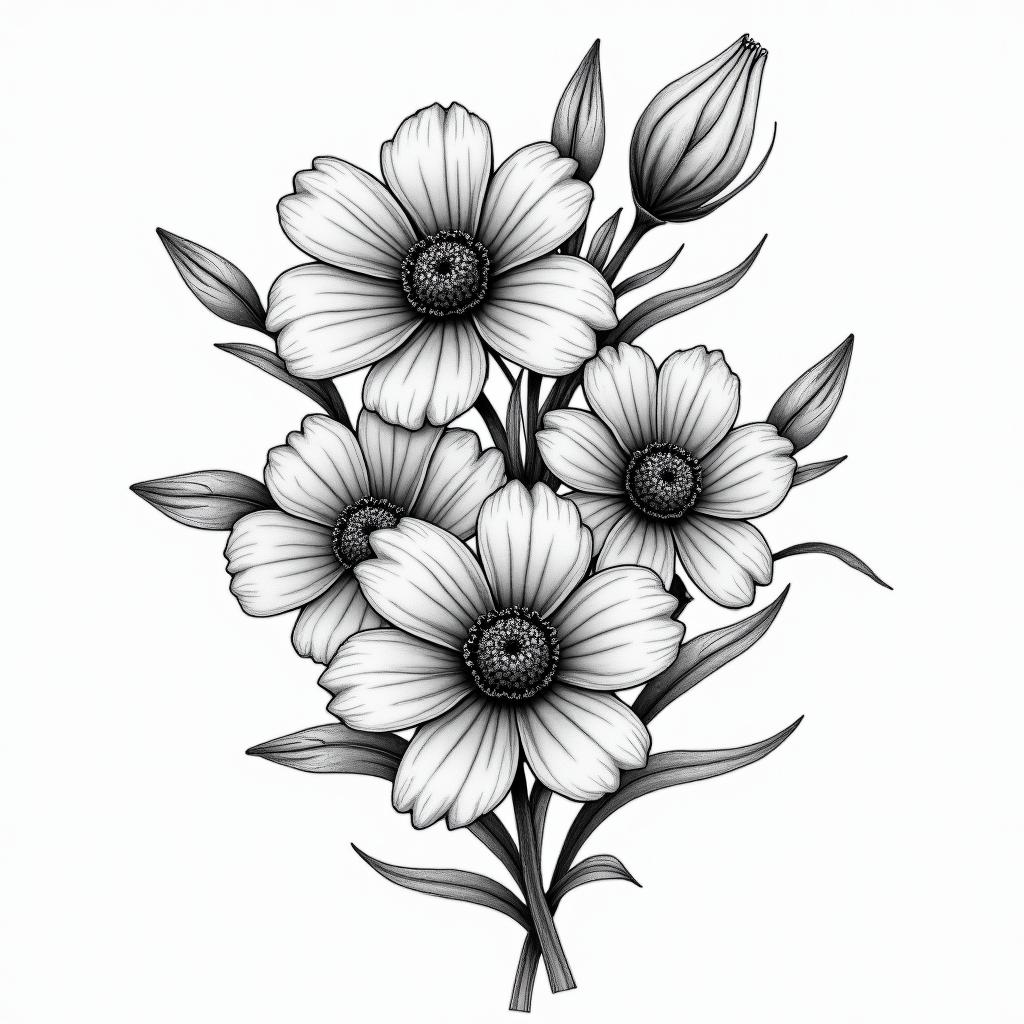 Flowersin bohemian style tattoo, 8k - Variation 4