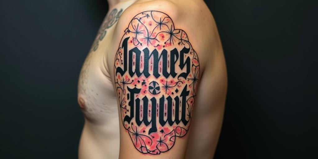 James brian Deguit,June 5, 1987,Gemini..year of the rabbit..text-based tattoo, gothic font ultra-realistic, perfectly placed, high-quality font design, photo-realistic shading, 8k, high quality, finely detailed typography - Variation 2