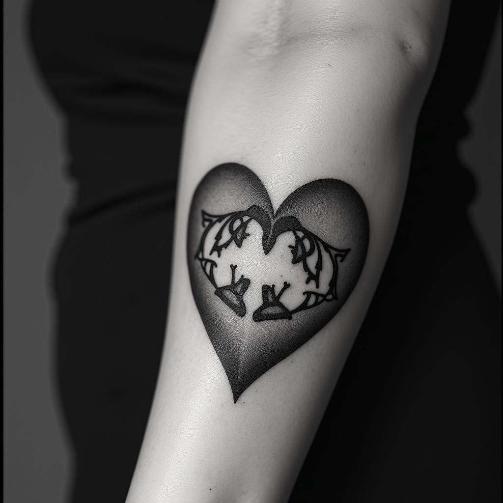 Five babies birds on a hearthigly detailed tattoo - Variation 17