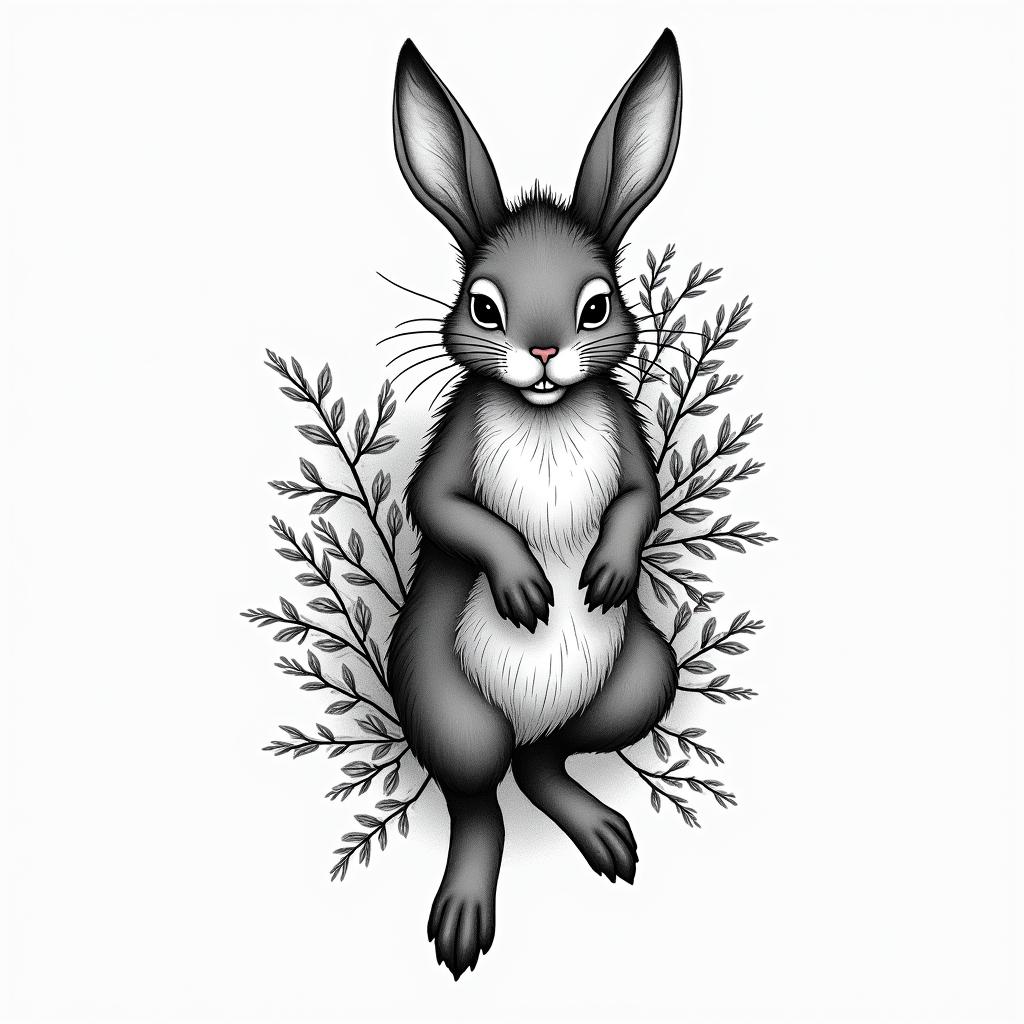 Year of the rabitin japanese style tattoo, detailed tattoo, traditional japanese culture tattoo, mythology, 8k