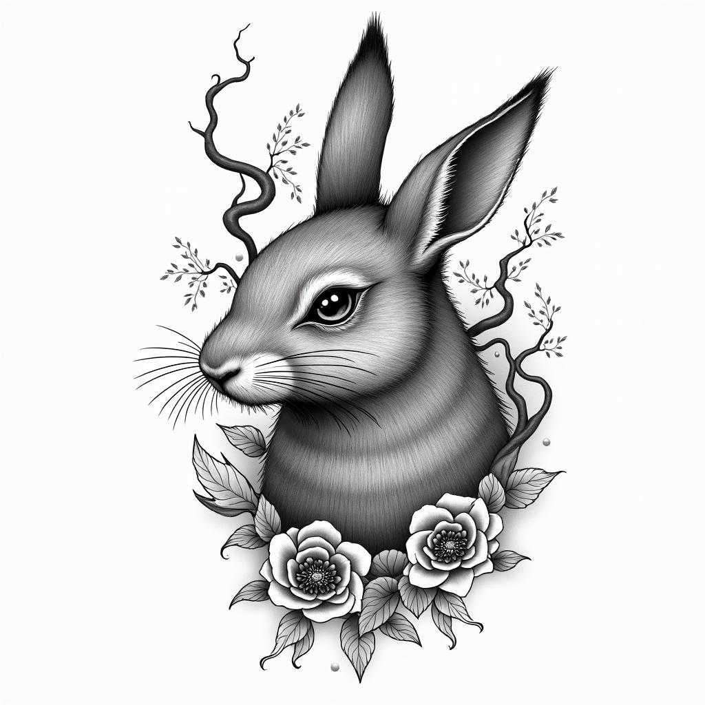 Year of the rabitin japanese style tattoo, detailed tattoo, traditional japanese culture tattoo, mythology, 8k - Variation 4