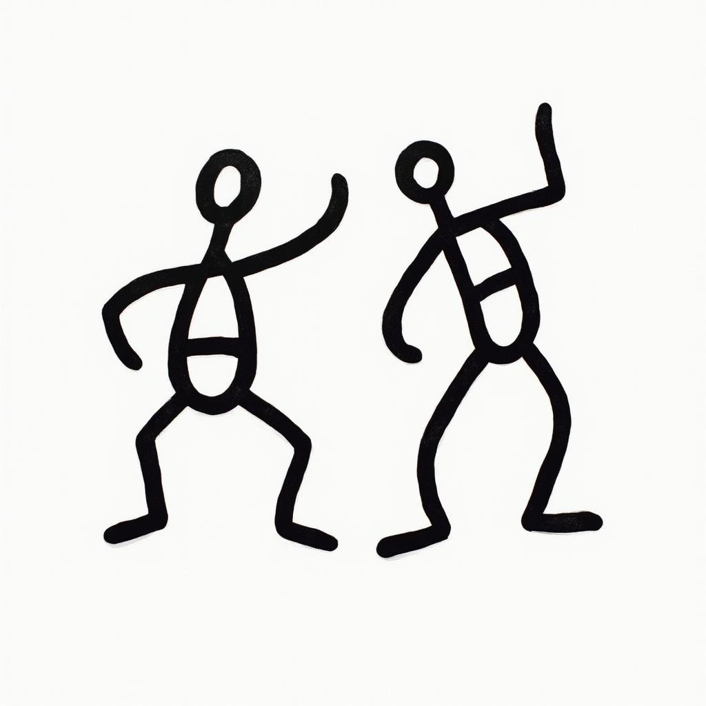 Piruabstract dancing figures in Keith Haring style, featuring bold black outlines and solid color fills, figures posed in dynamic and playful dance movements, minimalist design