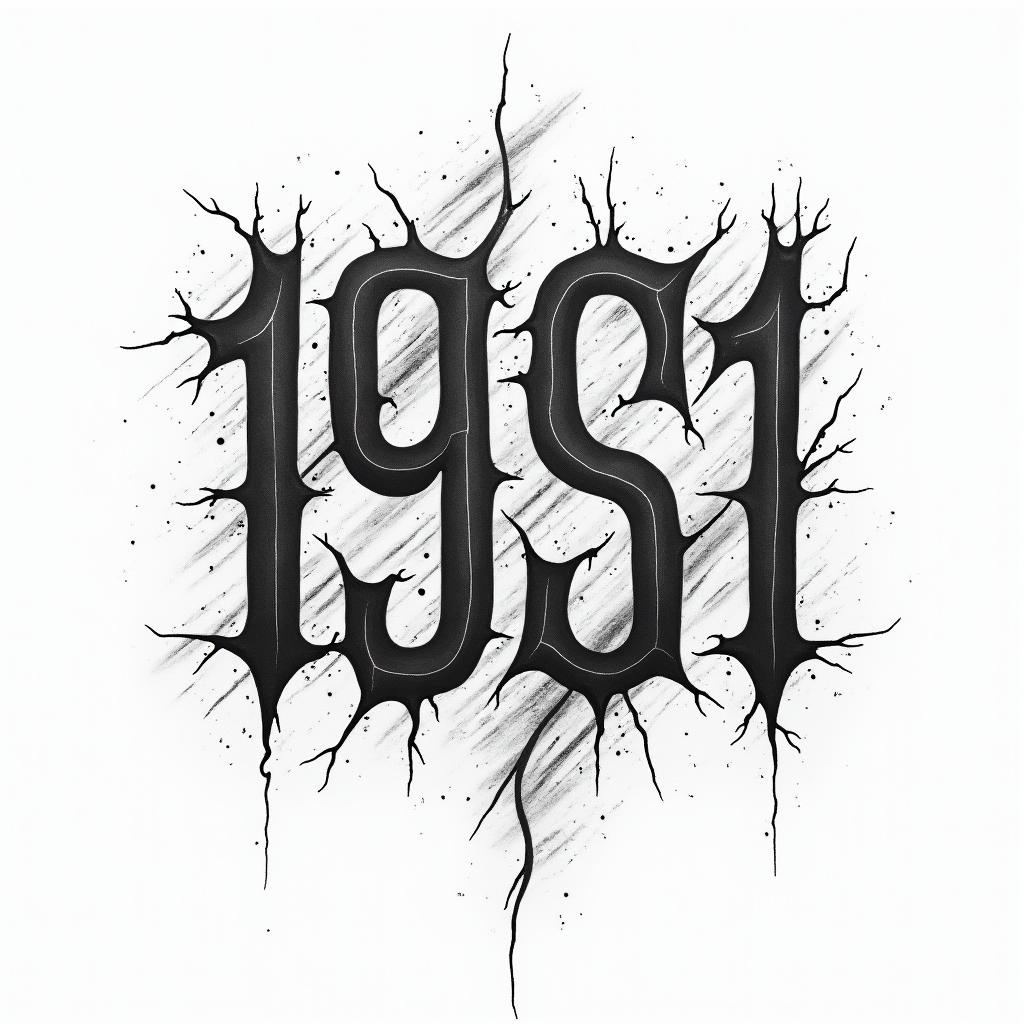 Design an abstract numerical tattoo incorporating 1951, 1974, & 1978higly detailed tattoo - Variation 8