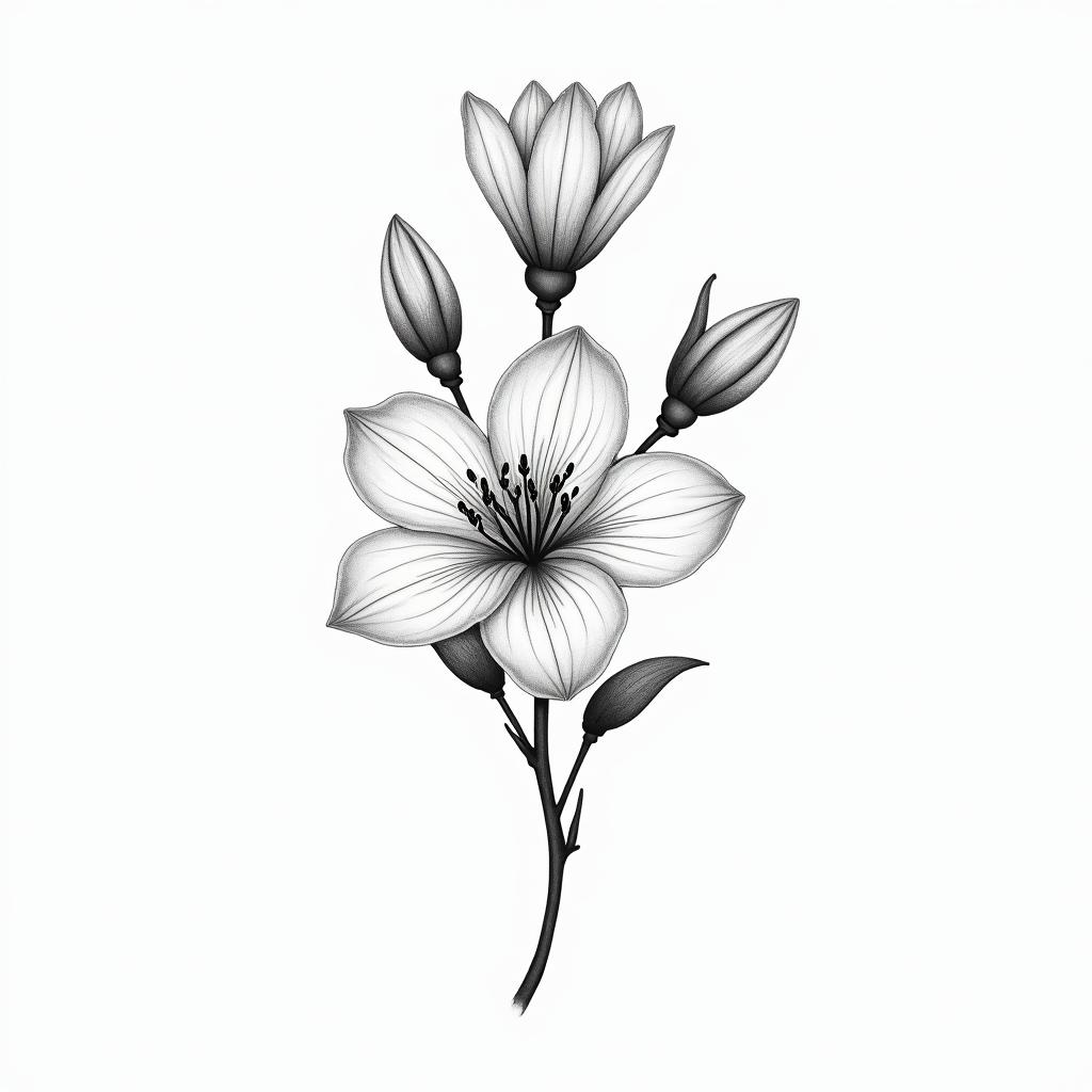 Magnoliasin Modest style tattoo, featuring soft, delicate line work with simple and meaningful symbols, gentle waves, a heart, evoking a sense of serenity and grace, - Variation 4