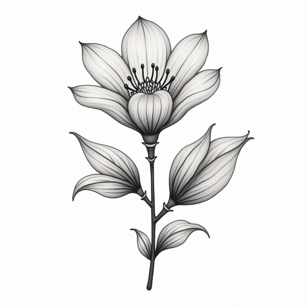 Magnoliasin Modest style tattoo, featuring soft, delicate line work with simple and meaningful symbols, gentle waves, a heart, evoking a sense of serenity and grace, - Variation 2
