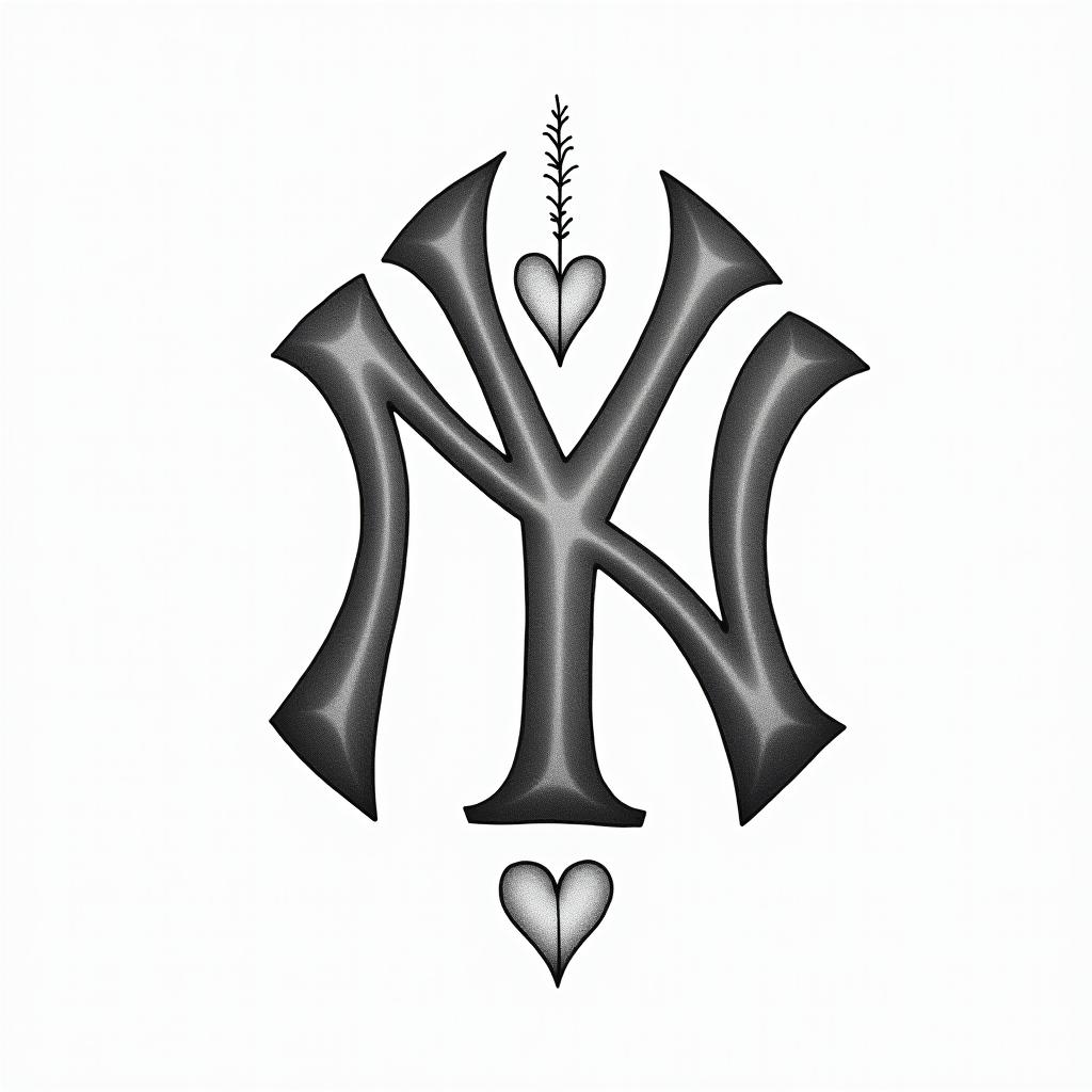 New York Yankees emblemin Modest style tattoo, featuring soft, delicate line work with simple and meaningful symbols, gentle waves, a heart, evoking a sense of serenity and grace, - Variation 4