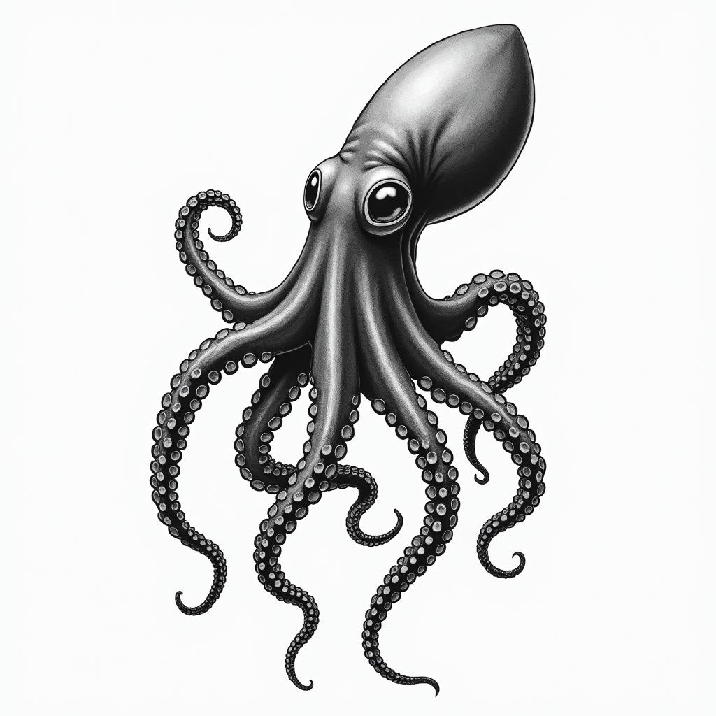A giant squid crossed with a octopusin new school tattoo, pop culture, modern, detailed tattoo, illustrative - Variation 4