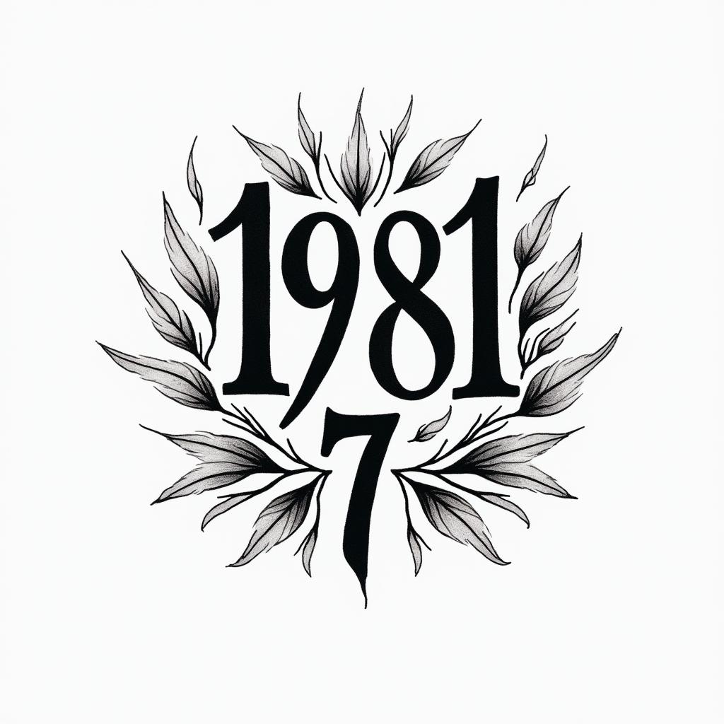 Design an abstract numerical tattoo incorporating 1951, 1974, & 1978higly detailed tattoo - Variation 2