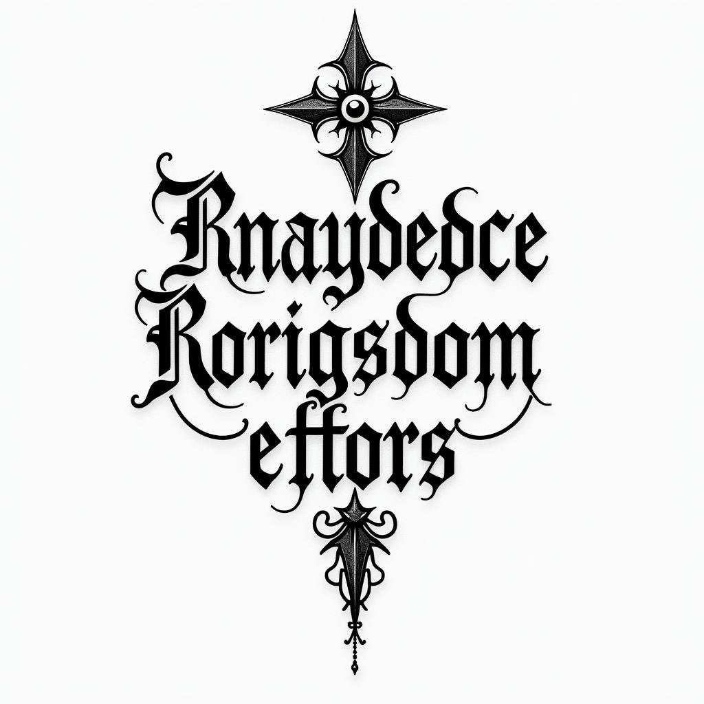 Knowledge wisdom understandingtext-based tattoo, gothic font ultra-realistic, perfectly placed, high-quality font design, photo-realistic shading, 8k, high quality, finely detailed typography - Variation 2