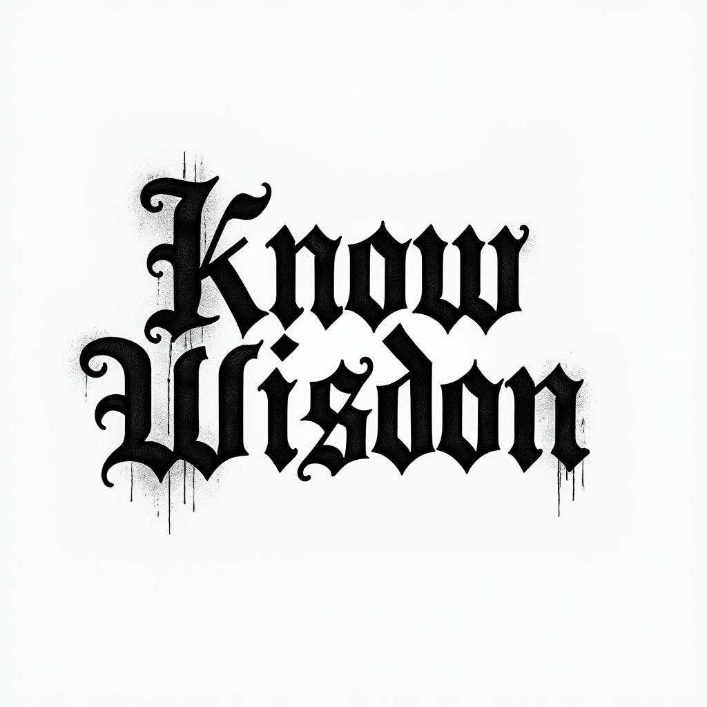 Knowledge wisdom understandingtext-based tattoo, gothic font ultra-realistic, perfectly placed, high-quality font design, photo-realistic shading, 8k, high quality, finely detailed typography