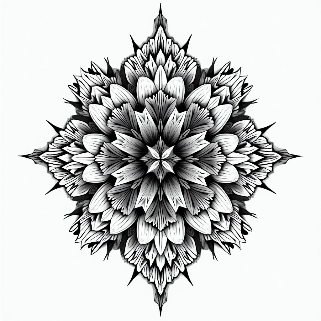 20 year wedding anniversary tattoo
in geometric style tattoo, blending hexagons, mandala-inspired patterns, symmetrical and fractal design, clean lines, sharp angles