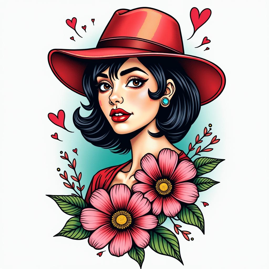 18, pounds, Maria Nikelly, Fortaleza Cearáin pop art style tattoo, featuring bold and vibrant colors, exaggerated outlines, iconic imagery, inspired by comic books and speech bubbles, comic book characters, retro pop culture