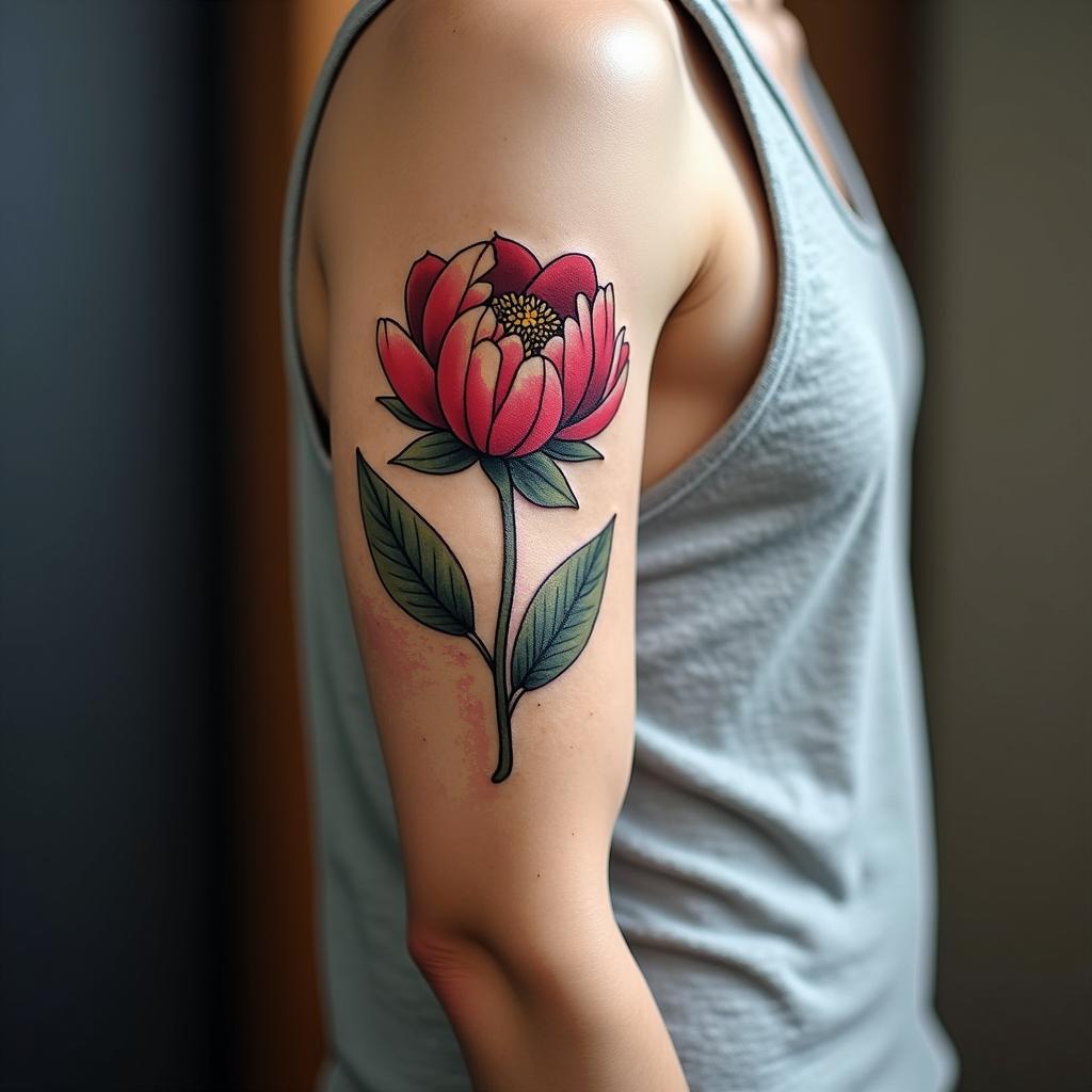 geo peonyin minimalist style tattoo, featuring simple shapes and fine lines, with minimal shading and details, tiny triangles, creating a sense of balance and harmony - Variation 4