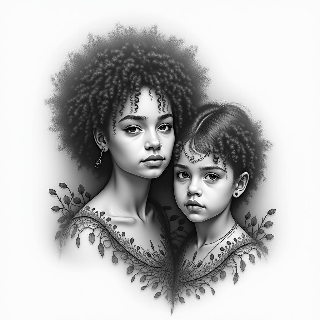 I want a tattoo for my children. Their names are Azalea and Robert. I want it black and grey. Medium in size and located on my arm. I would also like it to be a religious style.in realism tattoo style, featuring a highly detailed, lifelike, capturing every detail, photorealistic, ultra realistic, intricate shading, smooth and sharp,   - Variation 2
