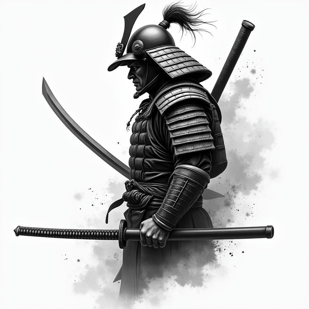 Samurai with a katanahigly detailed tattoo - Variation 37