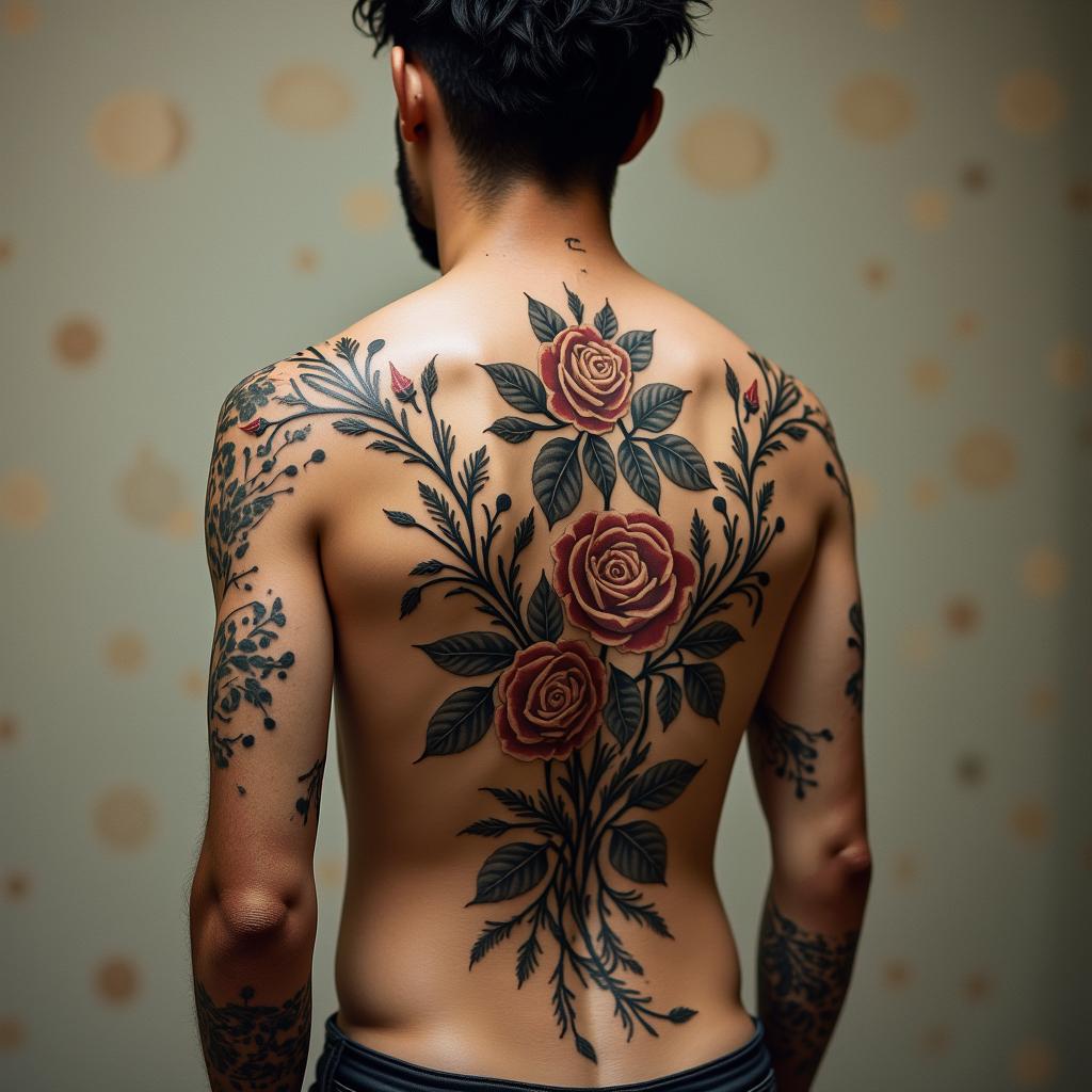 Twisted rose vinesin victorian style tattoo, featuring vintage and elegant elements, ornate frames, roses, antique, sepia-toned color scheme