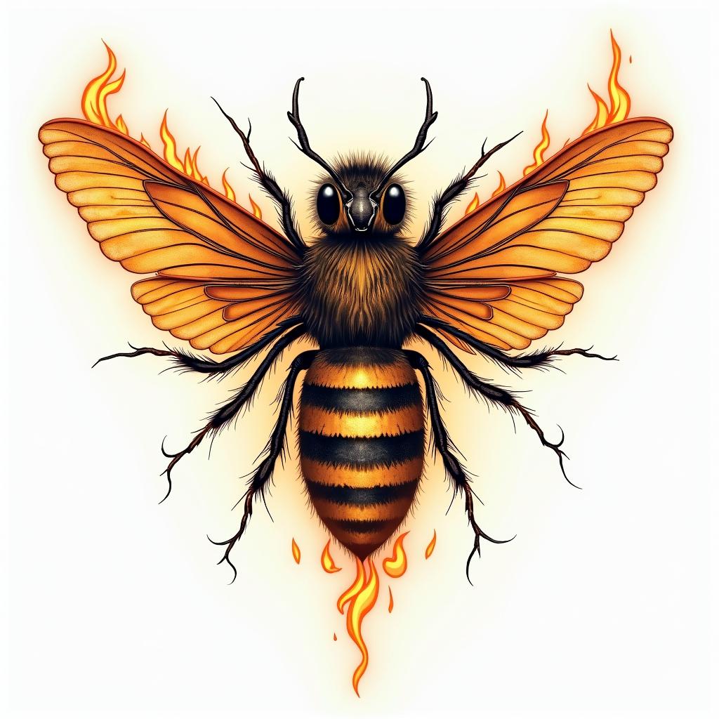 Name SARA with honeybee backgroundin flame tattoo style showcasing fiery elements with dynamic flame patterns, glowing effect of flames, natural colors