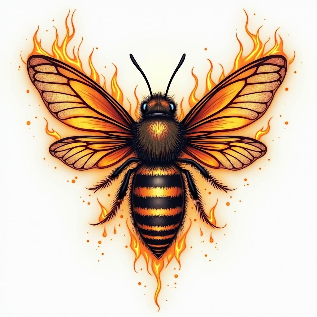 Name SARA with honeybee backgroundin flame tattoo style showcasing fiery elements with dynamic flame patterns, glowing effect of flames, natural colors - Variation 4