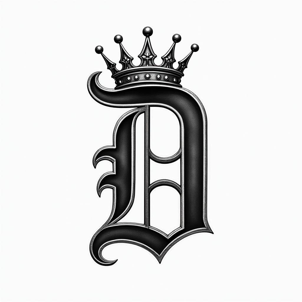 The letter D with a crown on ithigly detailed tattoo - Variation 7