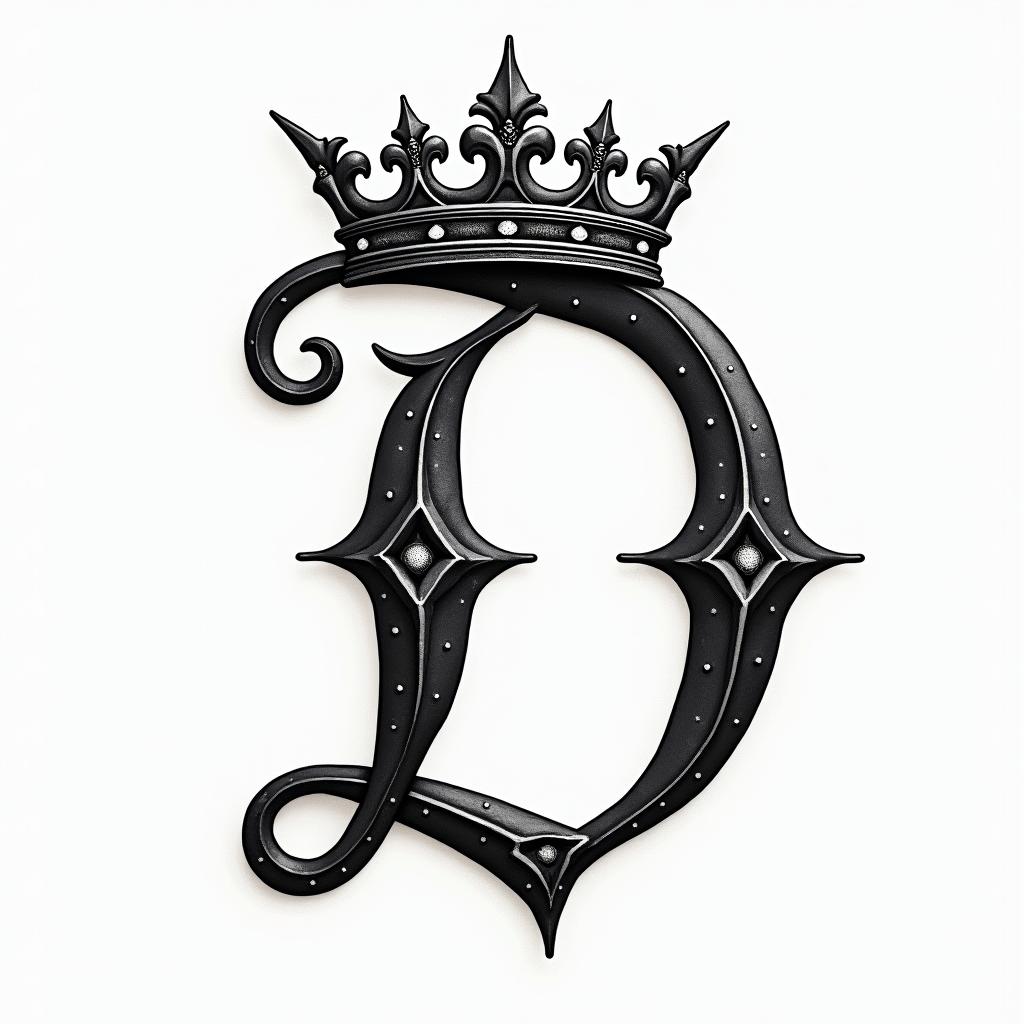The letter D with a crown on ithigly detailed tattoo - Variation 8