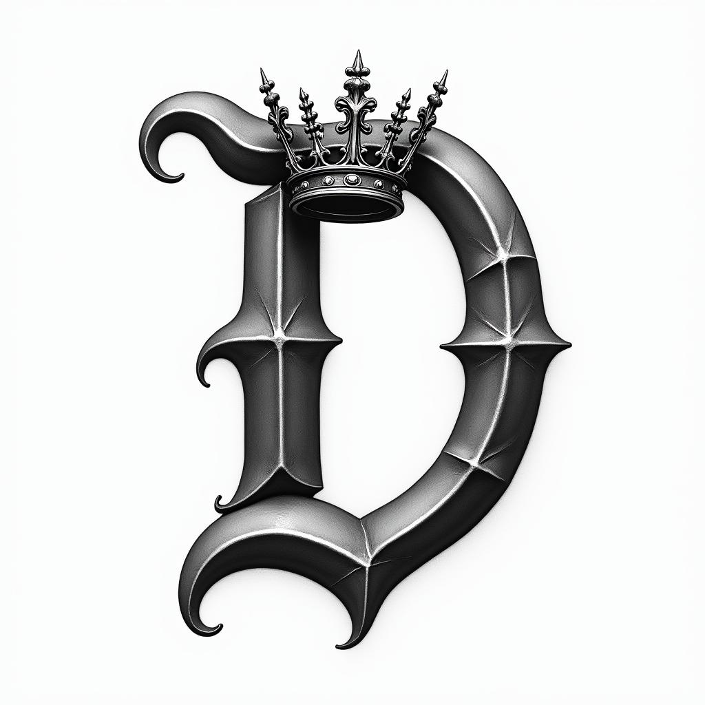 The letter D with a crown on ithigly detailed tattoo - Variation 6