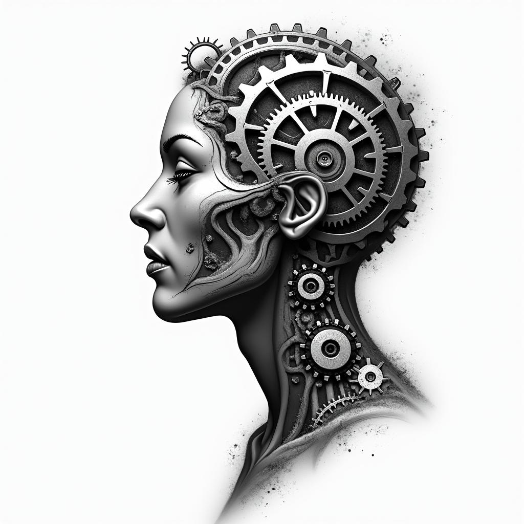Mechanical gears fused with human anatomy.higly detailed tattoo - Variation 5