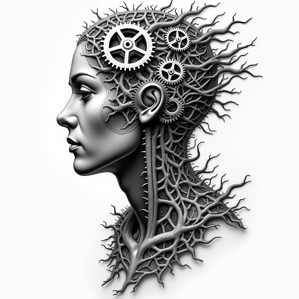 Mechanical gears fused with human anatomy.higly detailed tattoo - Variation 7