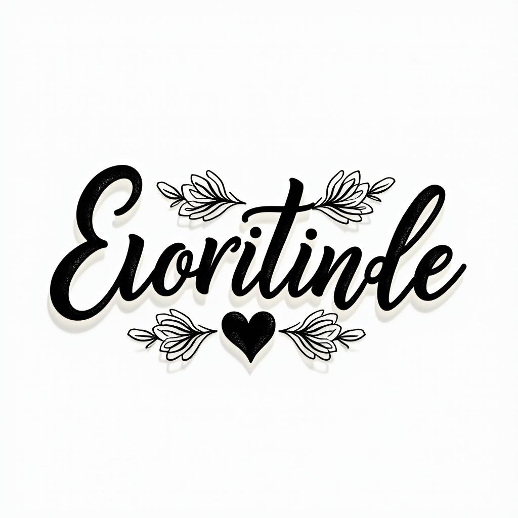 Text Everything IS possiblein elegant cursive calligraphy style 2d tattoo, decorate with roses, featuring a smooth and flowing handwritten script with slightly thickened strokes for a luxurious and bold appearance, heart symbol between names, sleek and glossy black text with shadowing, minimalist matte white background, clean and sharp edges, illuminated with soft lighting, romantic, 8k, high-quality textures with refined typography - Variation 3