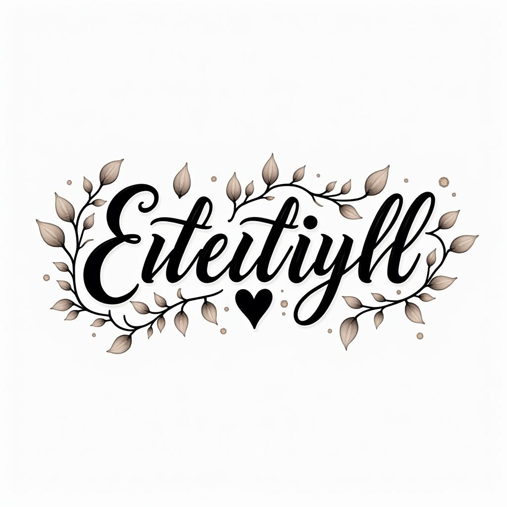 Text Everything IS possiblein elegant cursive calligraphy style 2d tattoo, decorate with roses, featuring a smooth and flowing handwritten script with slightly thickened strokes for a luxurious and bold appearance, heart symbol between names, sleek and glossy black text with shadowing, minimalist matte white background, clean and sharp edges, illuminated with soft lighting, romantic, 8k, high-quality textures with refined typography - Variation 4