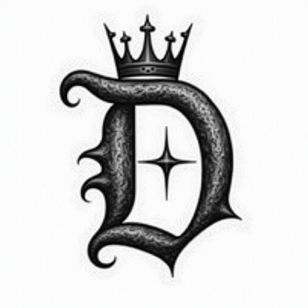 The letter D with a crown on ithigly detailed tattoo - Variation 2