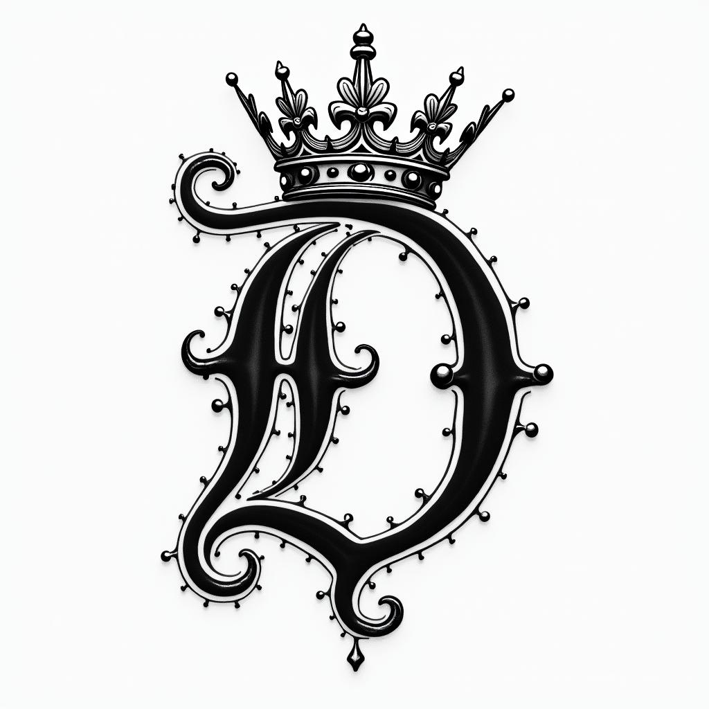 The letter D with a crown on ithigly detailed tattoo