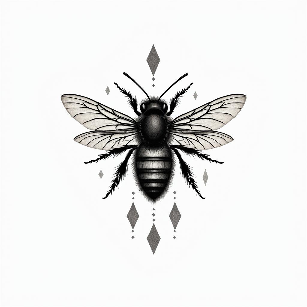 Name SARA with honeybee backgroundin minimalist style tattoo, featuring simple shapes and fine lines, with minimal shading and details, tiny triangles, creating a sense of balance and harmony - Variation 3