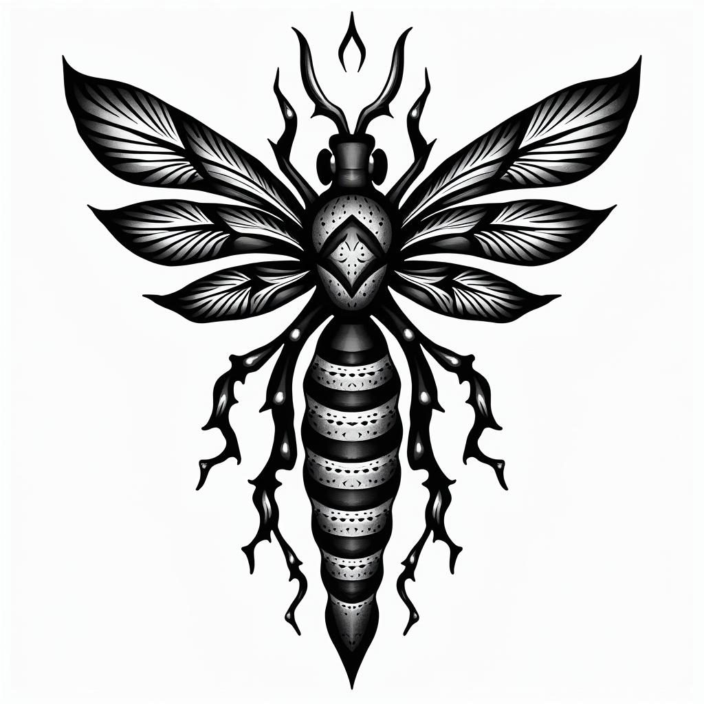 Name SARA with honeybee backgroundin tribal tattoo style, featuring bold and black geometric shapes, curved lines, intertwine and flow seamlessly, creating a powerful and symbolic design, polynesian and maori styles - Variation 4