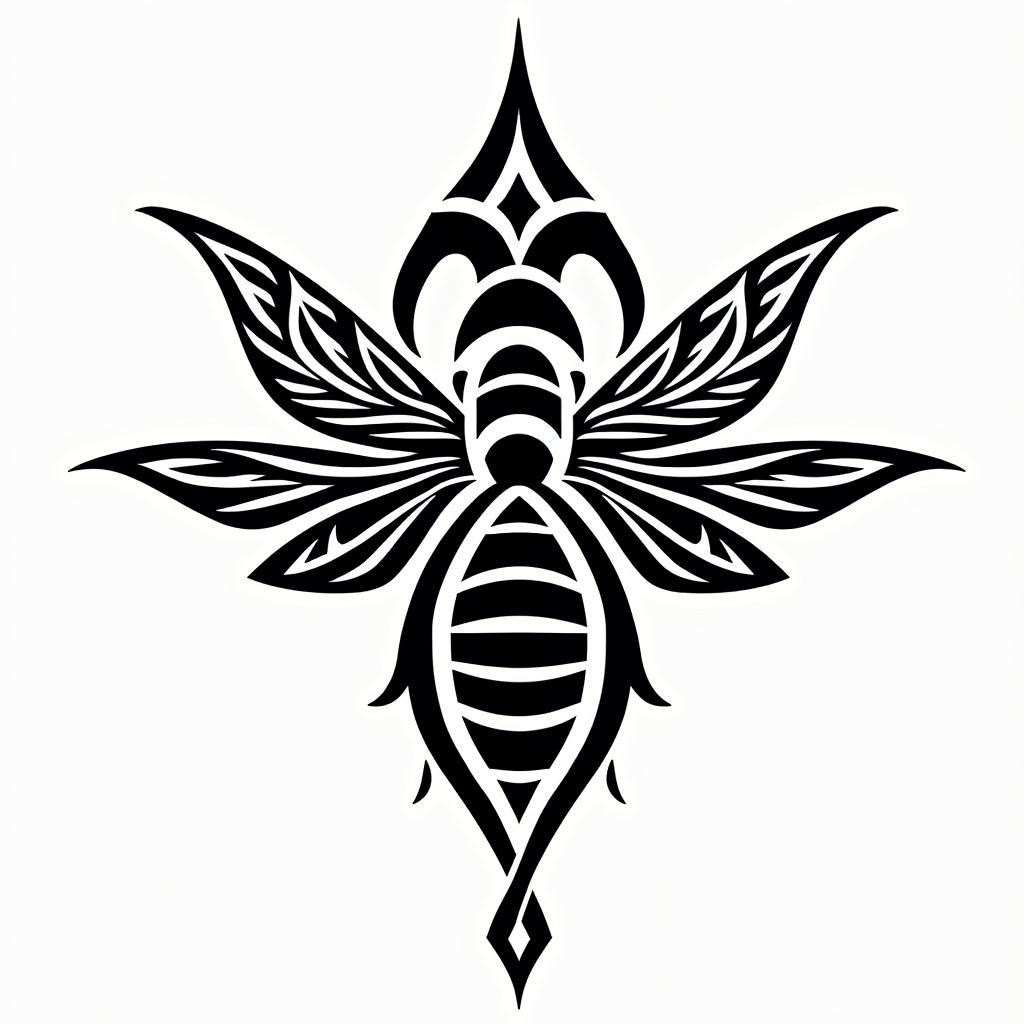 Name SARA with honeybee backgroundin tribal tattoo style, featuring bold and black geometric shapes, curved lines, intertwine and flow seamlessly, creating a powerful and symbolic design, polynesian and maori styles