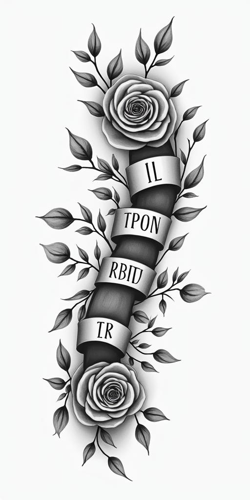24_28_21in elegant cursive calligraphy style 2d tattoo, decorate with roses, featuring a smooth and flowing handwritten script with slightly thickened strokes for a luxurious and bold appearance, heart symbol between names, sleek and glossy black text with shadowing, minimalist matte white background, clean and sharp edges, illuminated with soft lighting, romantic, 8k, high-quality textures with refined typography - Variation 4