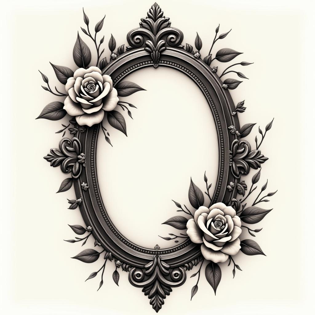 Flame backgroundin victorian style tattoo, featuring vintage and elegant elements, ornate frames, roses, antique, sepia-toned color scheme - Variation 2