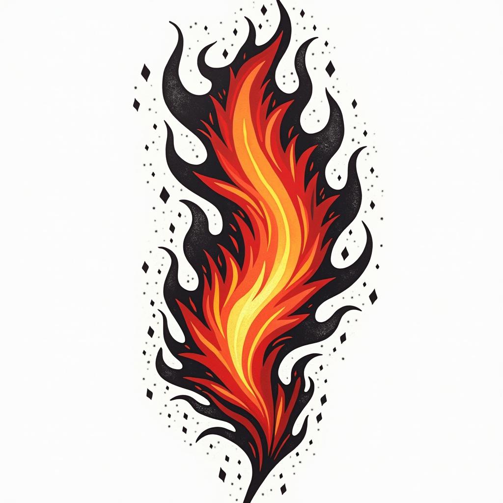 Flame outline backgroundin pop art style tattoo, featuring bold and vibrant colors, exaggerated outlines, iconic imagery, inspired by comic books and speech bubbles, comic book characters, retro pop culture - Variation 2