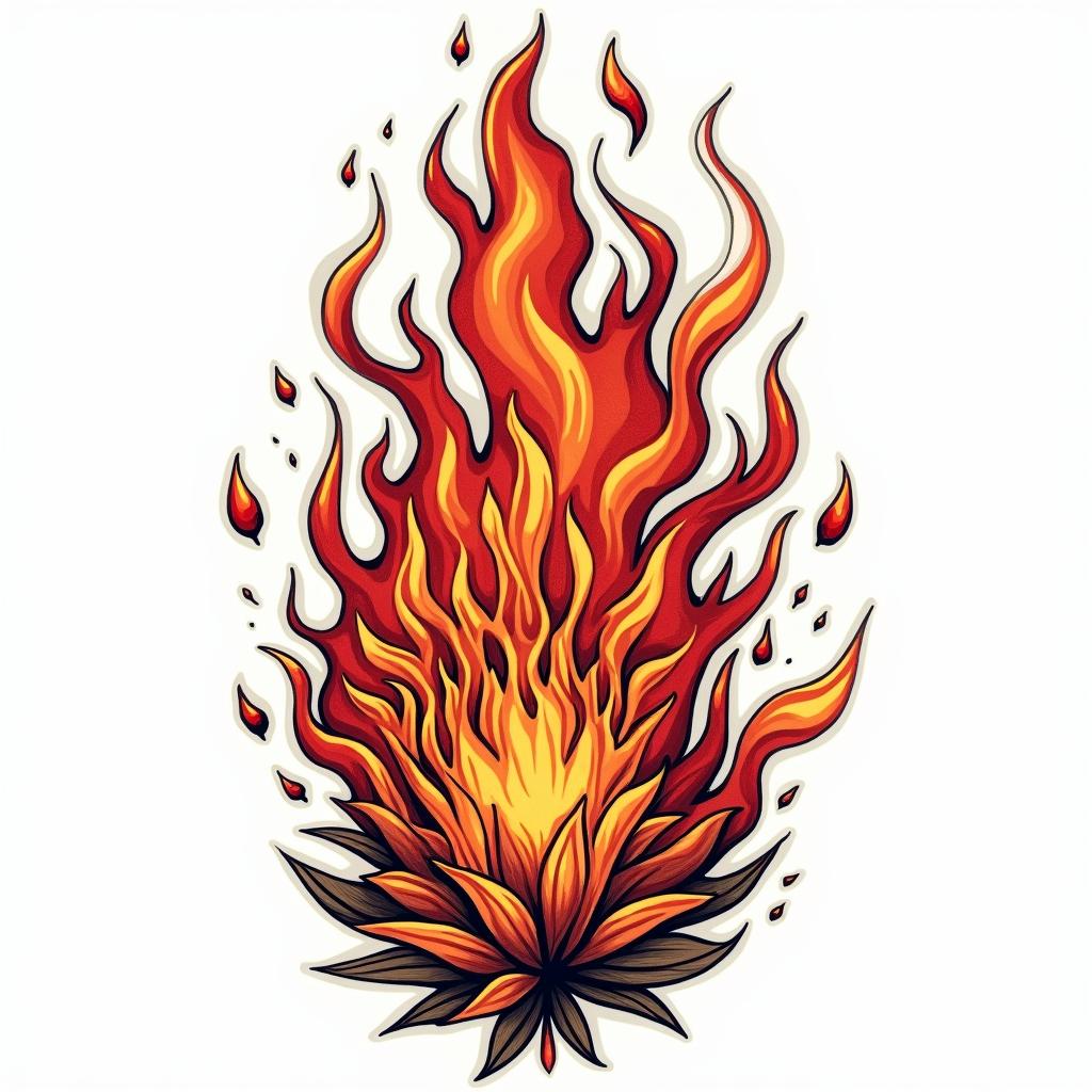 Flame outline backgroundin pop art style tattoo, featuring bold and vibrant colors, exaggerated outlines, iconic imagery, inspired by comic books and speech bubbles, comic book characters, retro pop culture - Variation 3